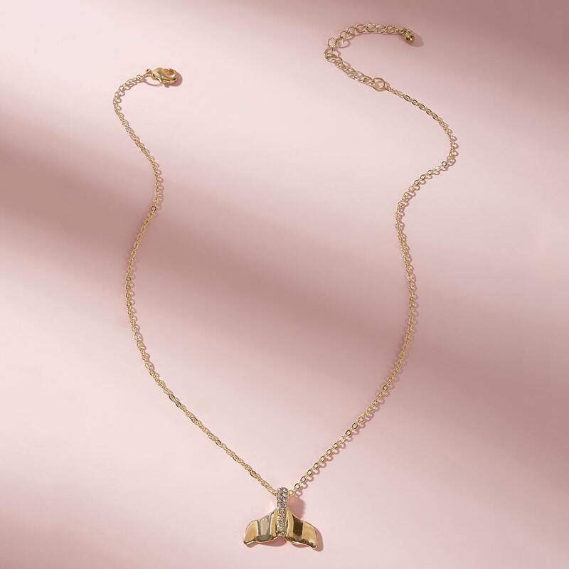

1pc Fishtail Charm Necklace, Gold