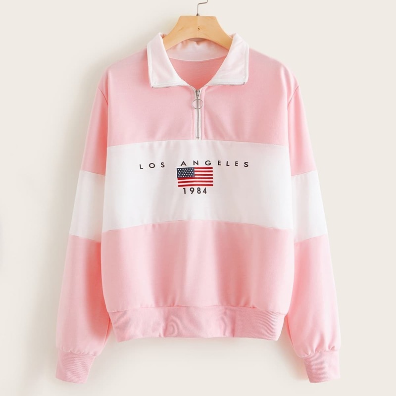 

Contrast Panel Letter Print Sweatshirt, Pink pastel