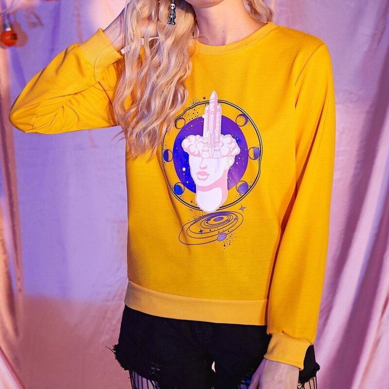 

Figure Print Round Neck Sweatshirt, Yellow bright