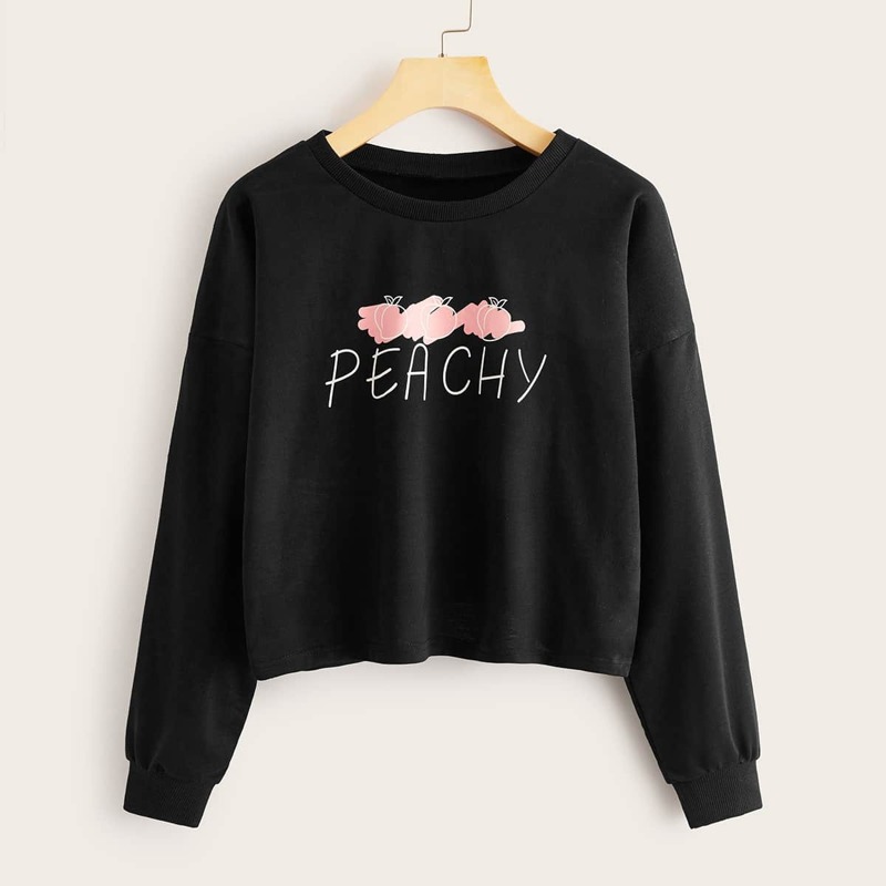 

Letter & Peach Print Sweatshirt, Black
