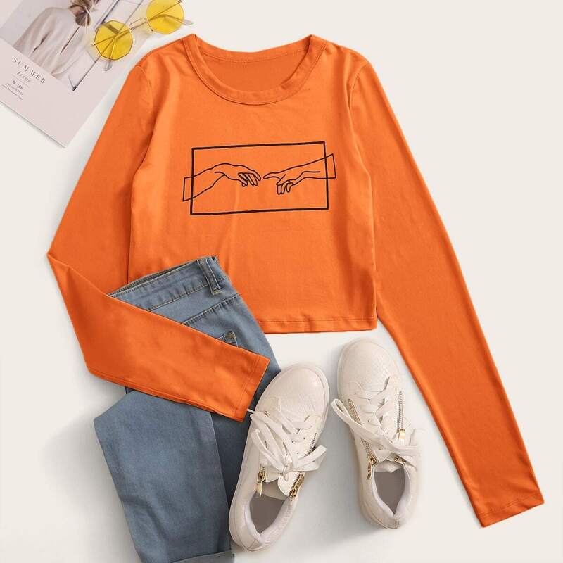 

Gesture Print Long Sleeve Tee, Orange bright