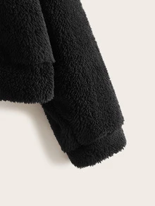 O-ring Half Zip Hooded Teddy Sweatshirt - Black - View 3