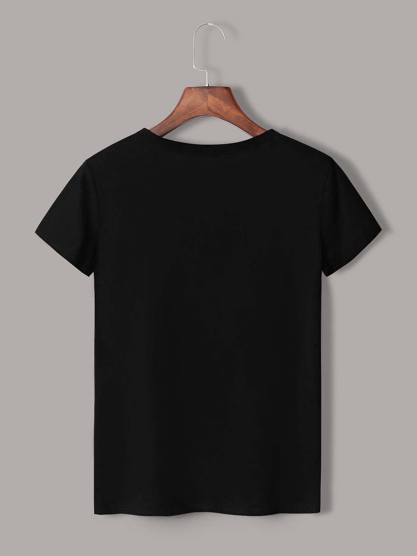 

Slogan Print Round Neck Tee, Black