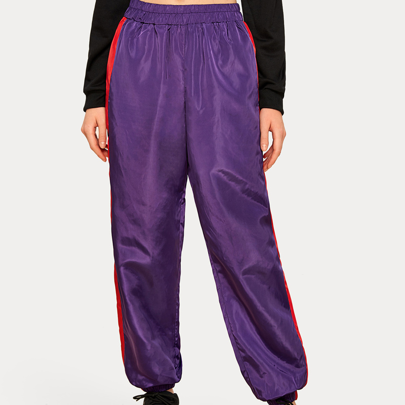 

Contrast Panel Elastic Waist Windbreaker Sweatpants, Purple