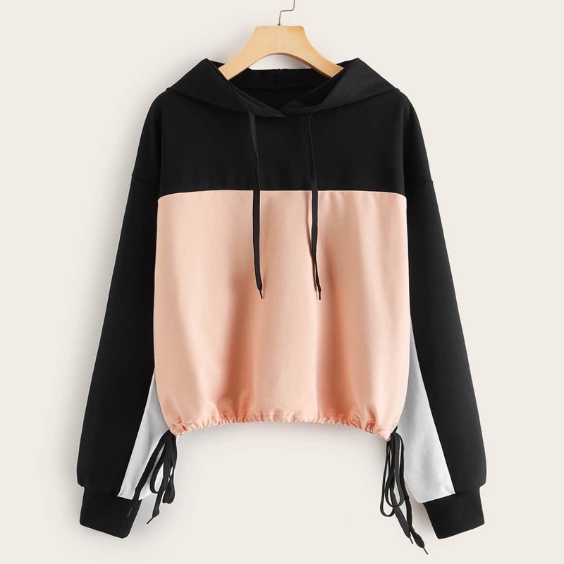 

Cut And Sew Drawstring Hooded Sweatshirt, Multicolor
