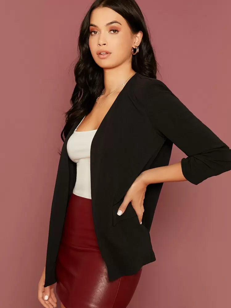 SHEIN LUNE בלייזר דש קדמי פתוח - שחור - ראה 4