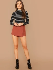 SHEIN Essnce Rib-knit Striped Fitted Tee - Black - View 5