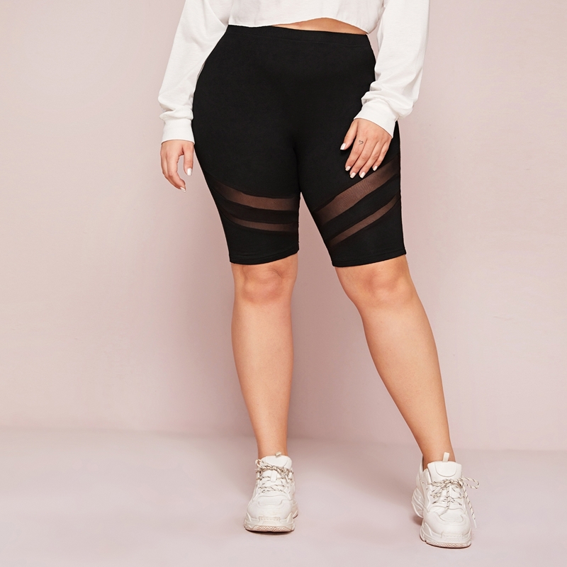 

Plus Cutout Sheer Cycling Shorts, Black