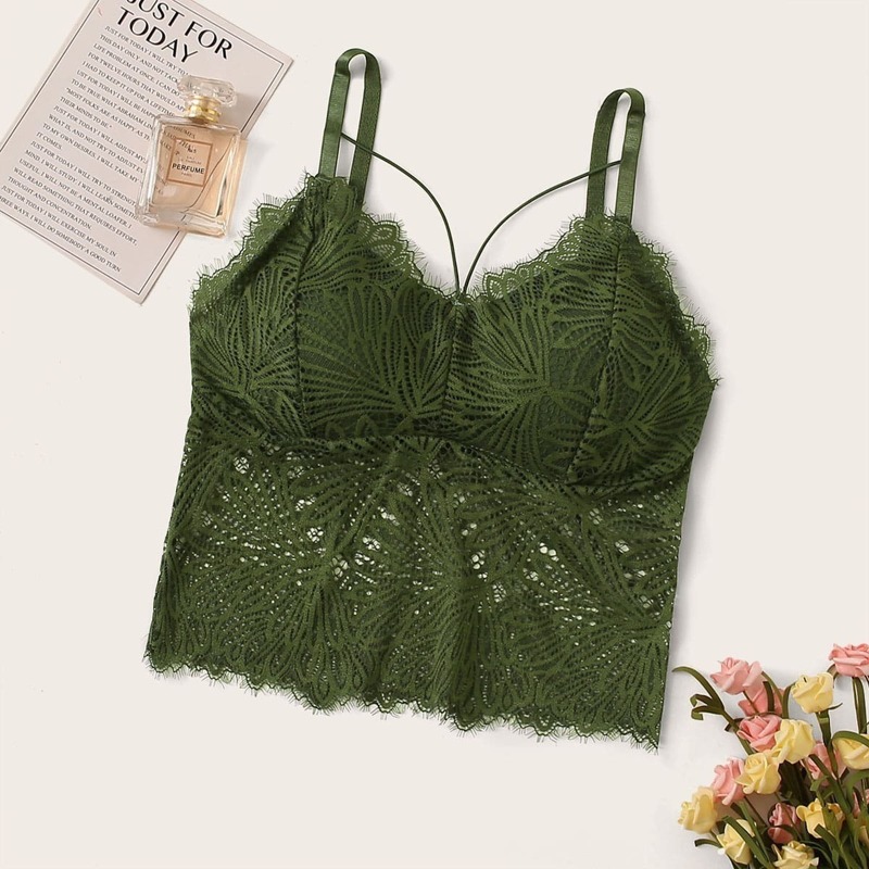 

Floral Lace Harness Bralette, Green