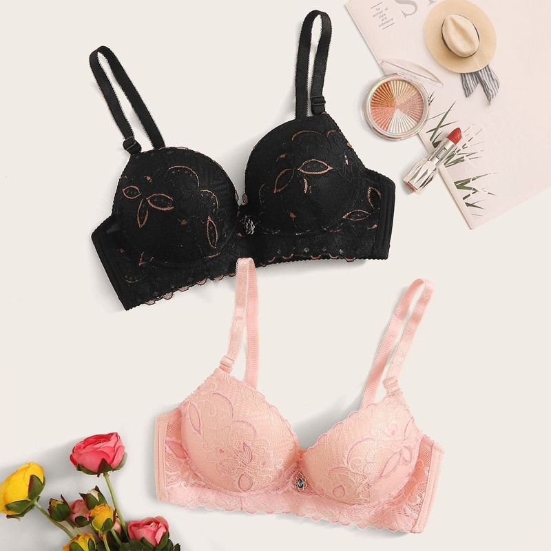 

2pack Floral Lace Underwire Bra Set, Multicolor
