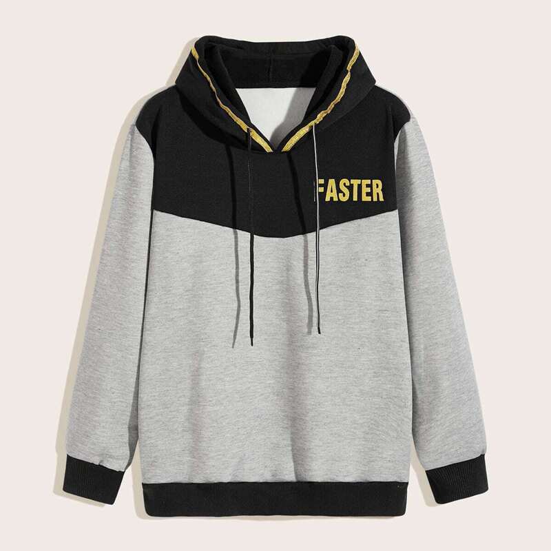 

Guys Cut And Sew Letter Print Drawstring Hoodie, Multicolor