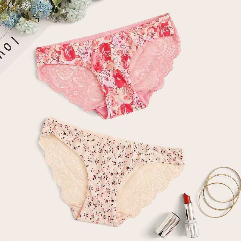 

2pack Floral Lace Panty Set, Multicolor