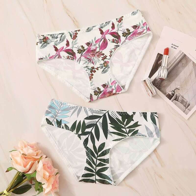 

2pack Leaf Print Panty Set, Multicolor