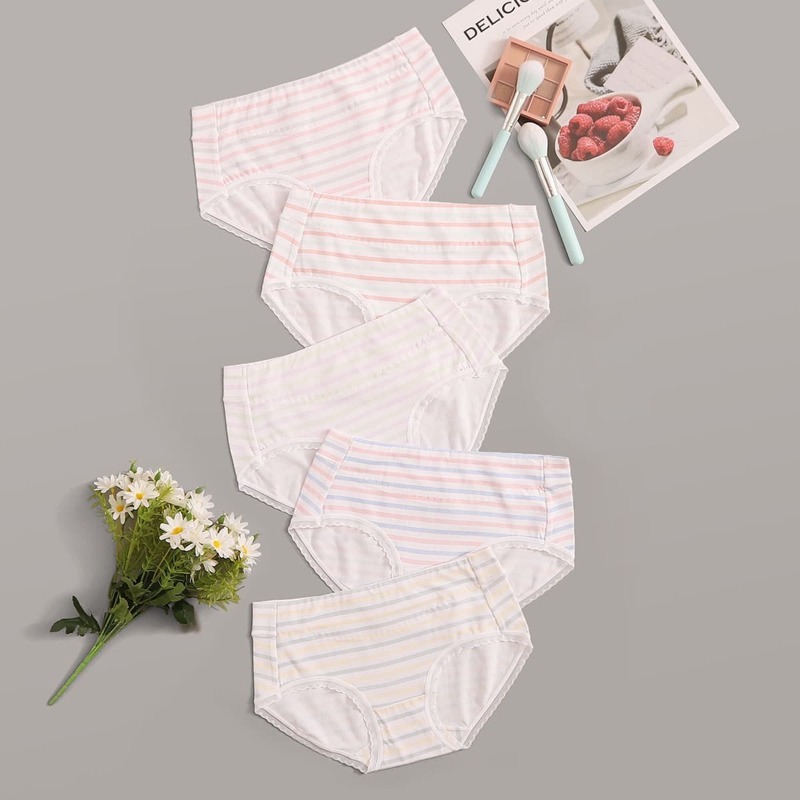 

5pack Striped Lace Trim Panty Set, Multicolor