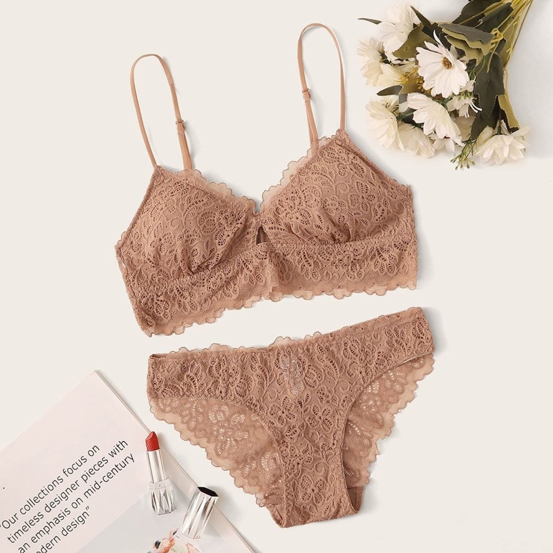 

Floral Lace Lingerie Set, Nude