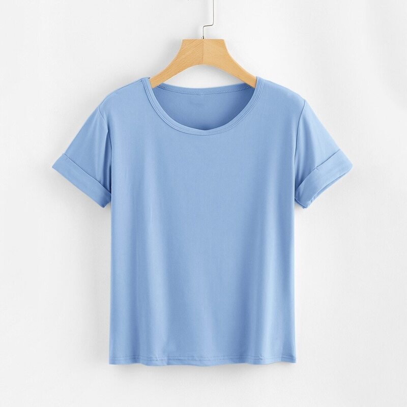 

Rolled Sleeve Solid Tee, Blue pastel