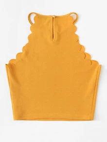 Muchica Scallop Trim Halter Top - Mustard Yellow - View 2