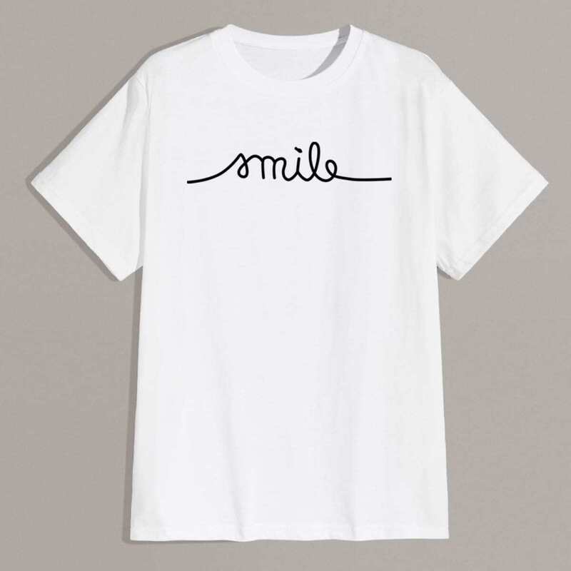 

Guys Letter Print Round Neck Tee, White