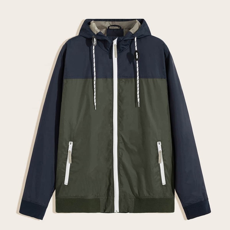 

Guys Two Tone Drawstring Hooded Windbreaker Jacket, Army green