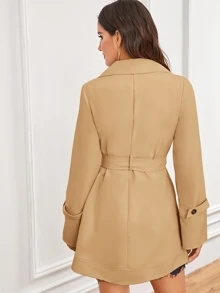 Chaqueta con cinturón con botones de cuello V - Caqui - Ver 2