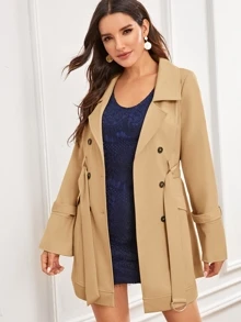 Chaqueta con cinturón con botones de cuello V - Caqui - Ver 4