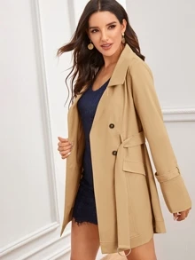 Chaqueta con cinturón con botones de cuello V - Caqui - Ver 5