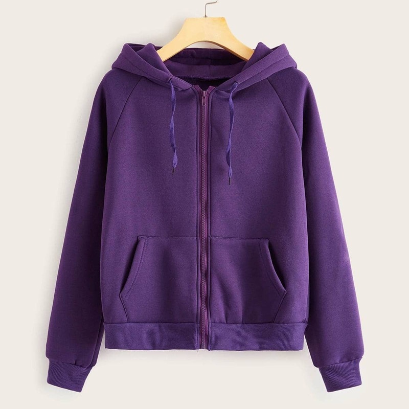 

Zip Up Kangaroo Pocket Drawstring Hoodie, Purple