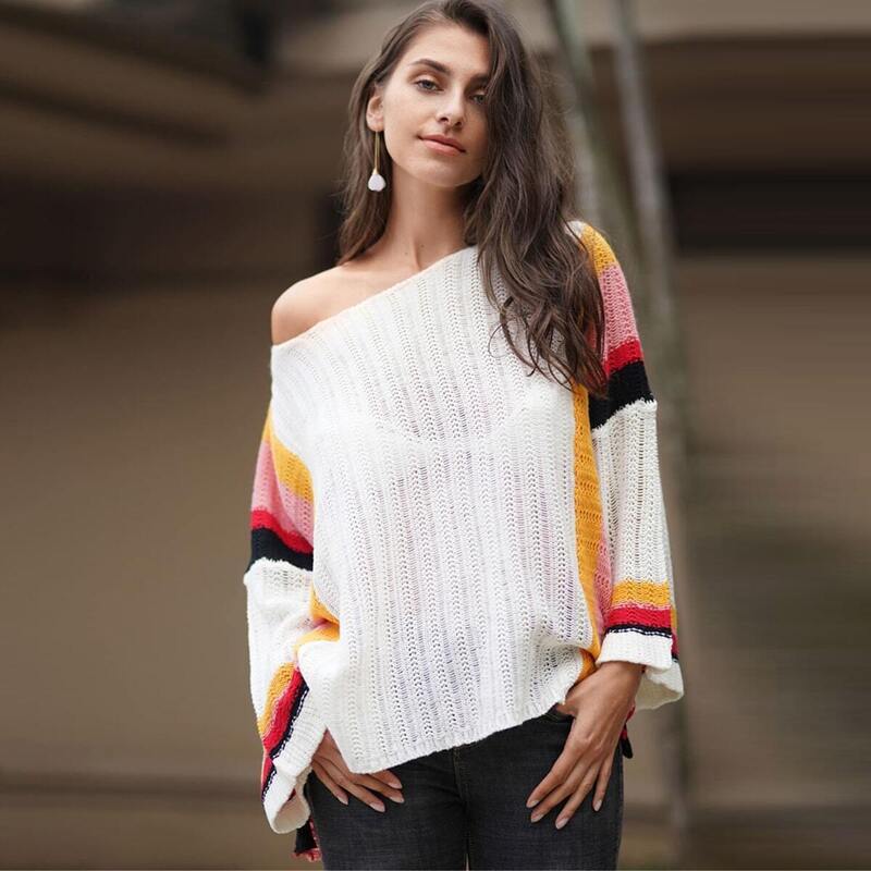 

Drop Shoulder Contrast Panel Jumper, White