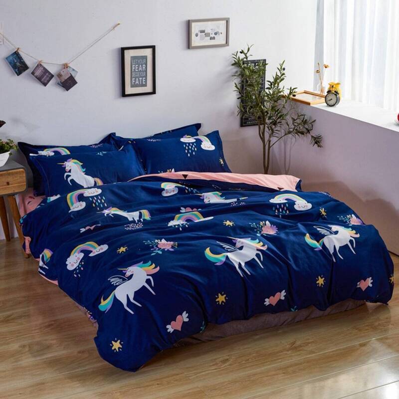 

Rainbow & Unicorn Print Sheet Set, Navy