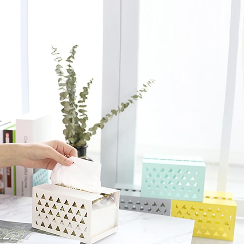 

1pc Hollow Metal Tissue Storage Box, Multicolor