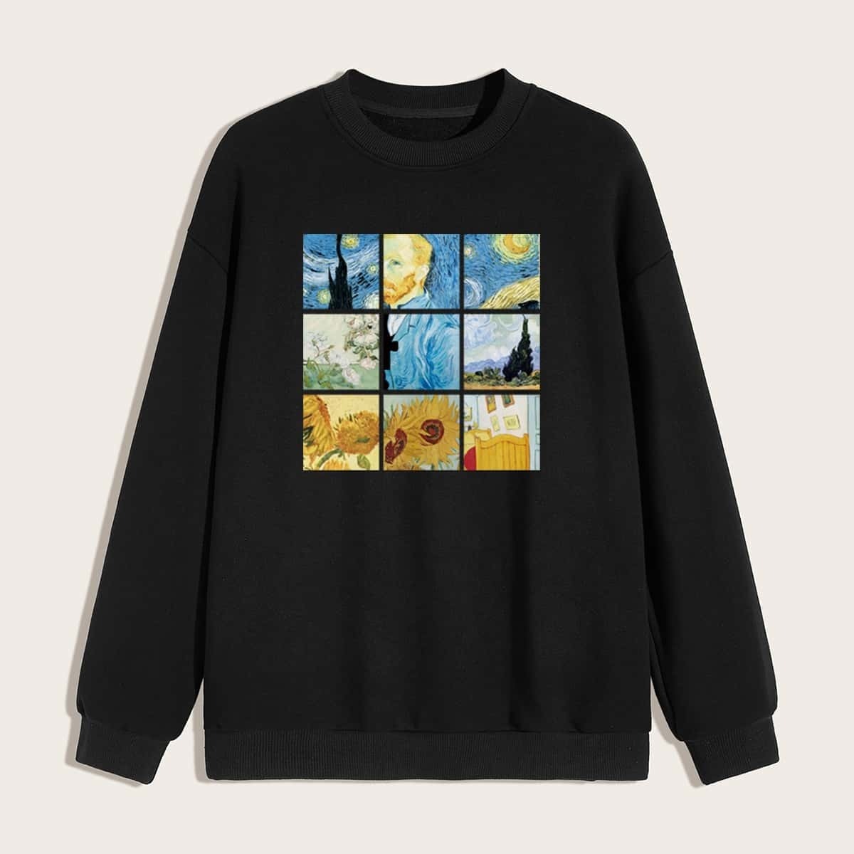 

Guys Drop Shoulder Oil Painting Sweatshirt, Black