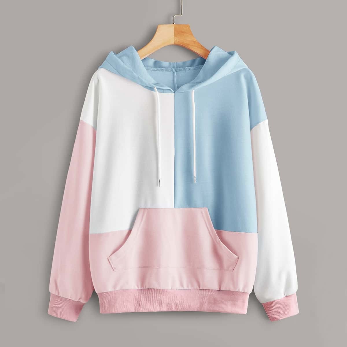 

Cut And Sew Drawstring Hooded Sweatshirt, Multicolor