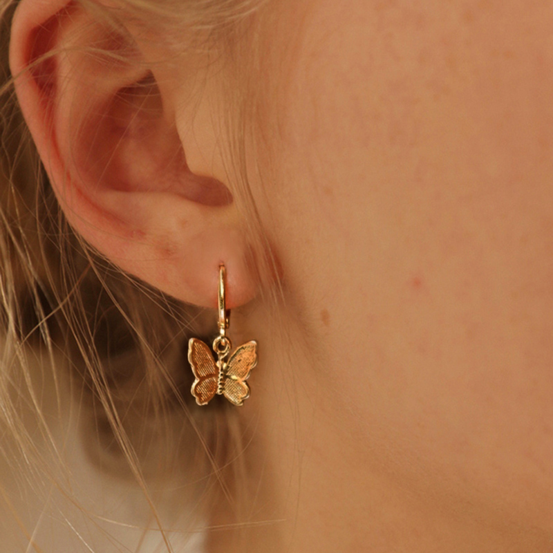 Round Decor Butterfly Drop Earrings 1pair, Gold