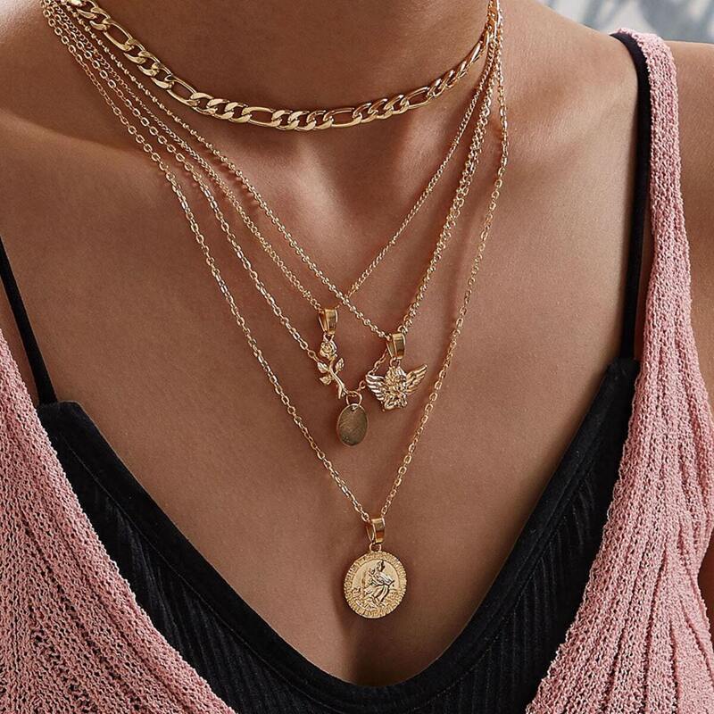 

Coin & Disc Charm Layered Necklace 1pc, Gold