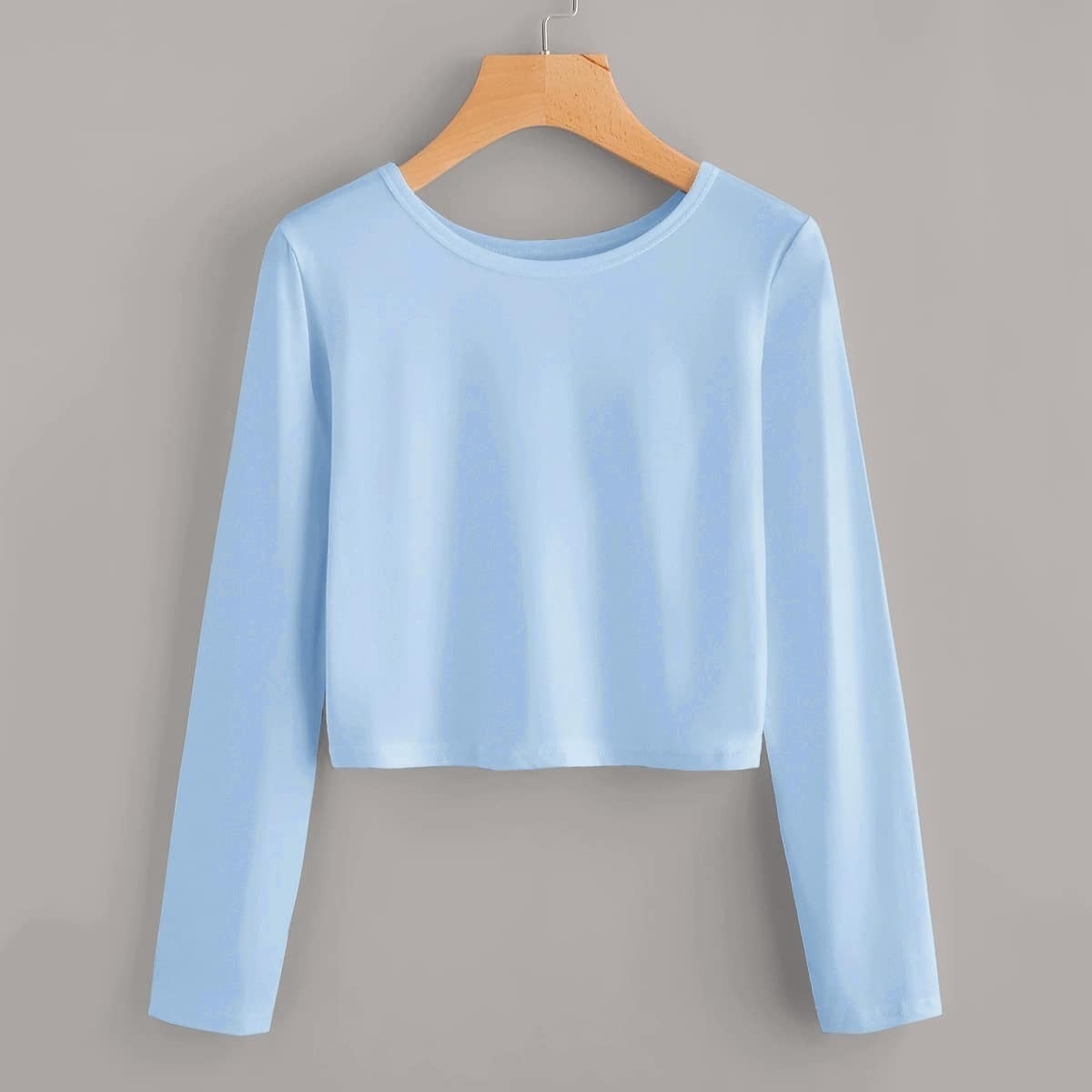 

Solid Long Sleeve Crop Tee, Blue