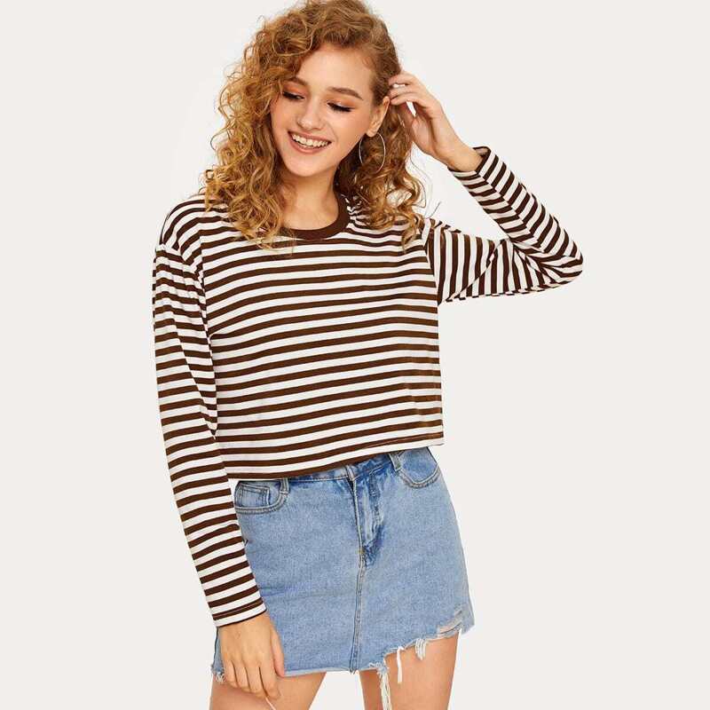 

Striped Long Sleeve Crop Tee, Multicolor