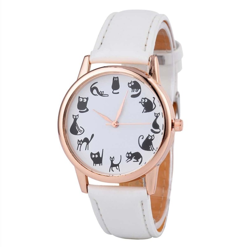

Cartoon Cat Pattern Dial PU Strap Quartz Watch