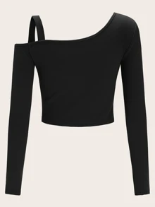 Muchica Áo thun Vai lạnh màu trơn màu đen Tao nhã - màu đen - Xem 2