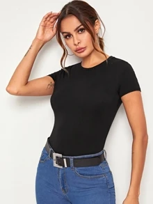 SHEIN Essnce Short Sleeve Solid Tee