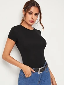 SHEIN Essnce Short Sleeve Solid Tee