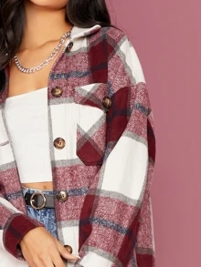 SHEIN Essnce Plaid Flap Pocket Overshirt - Multicolor - View 5