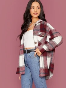 SHEIN Essnce Plaid Flap Pocket Overshirt - Multicolor - View 3