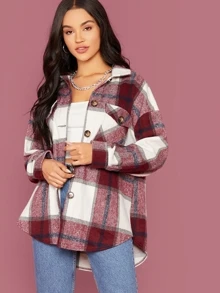 SHEIN Essnce Plaid Flap Pocket Overshirt - Multicolor - View 4
