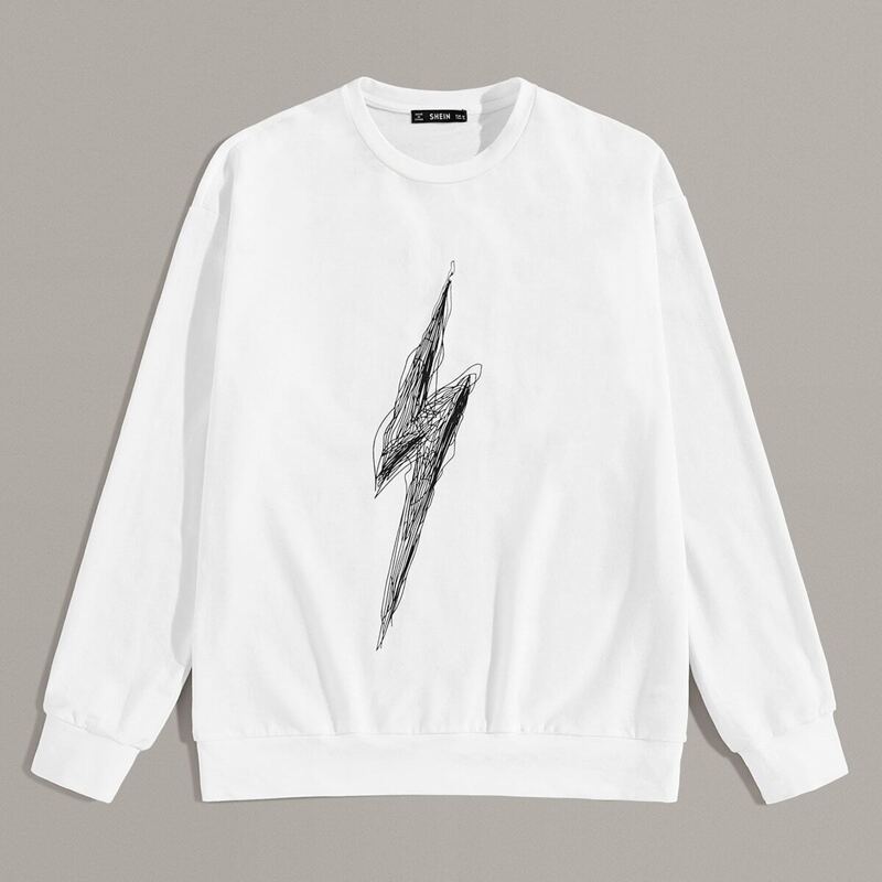 

Guys Drop Shoulder Geo Print Pullover, White
