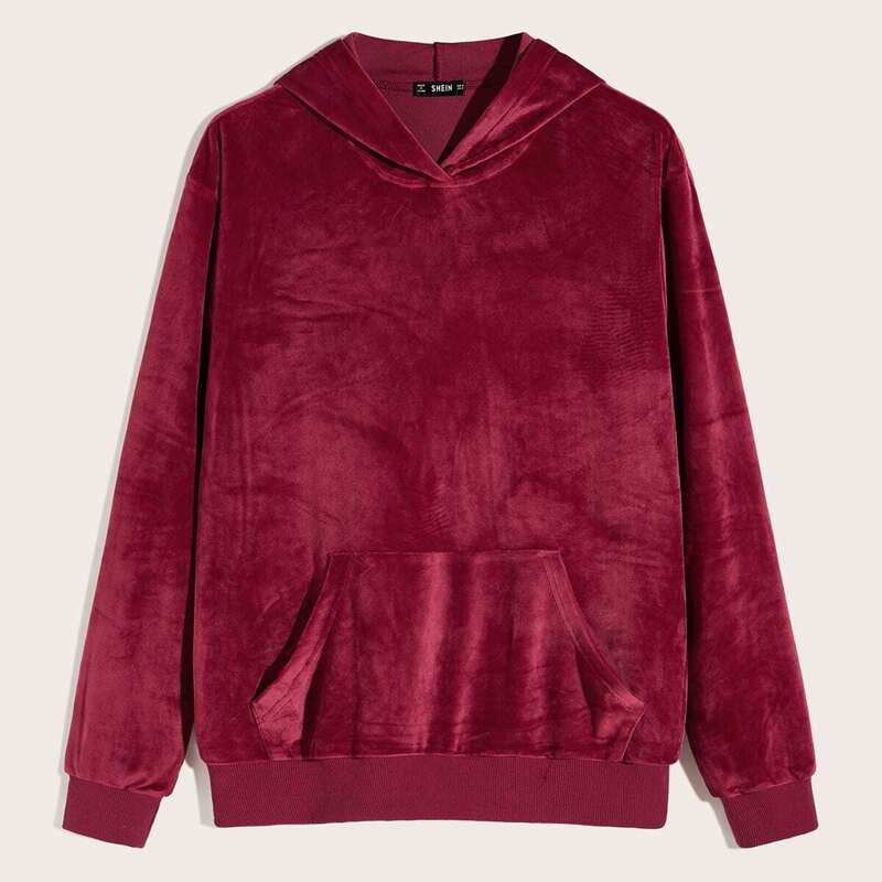 

Guys Patch Pocket Velvet Hoodie, Burgundy