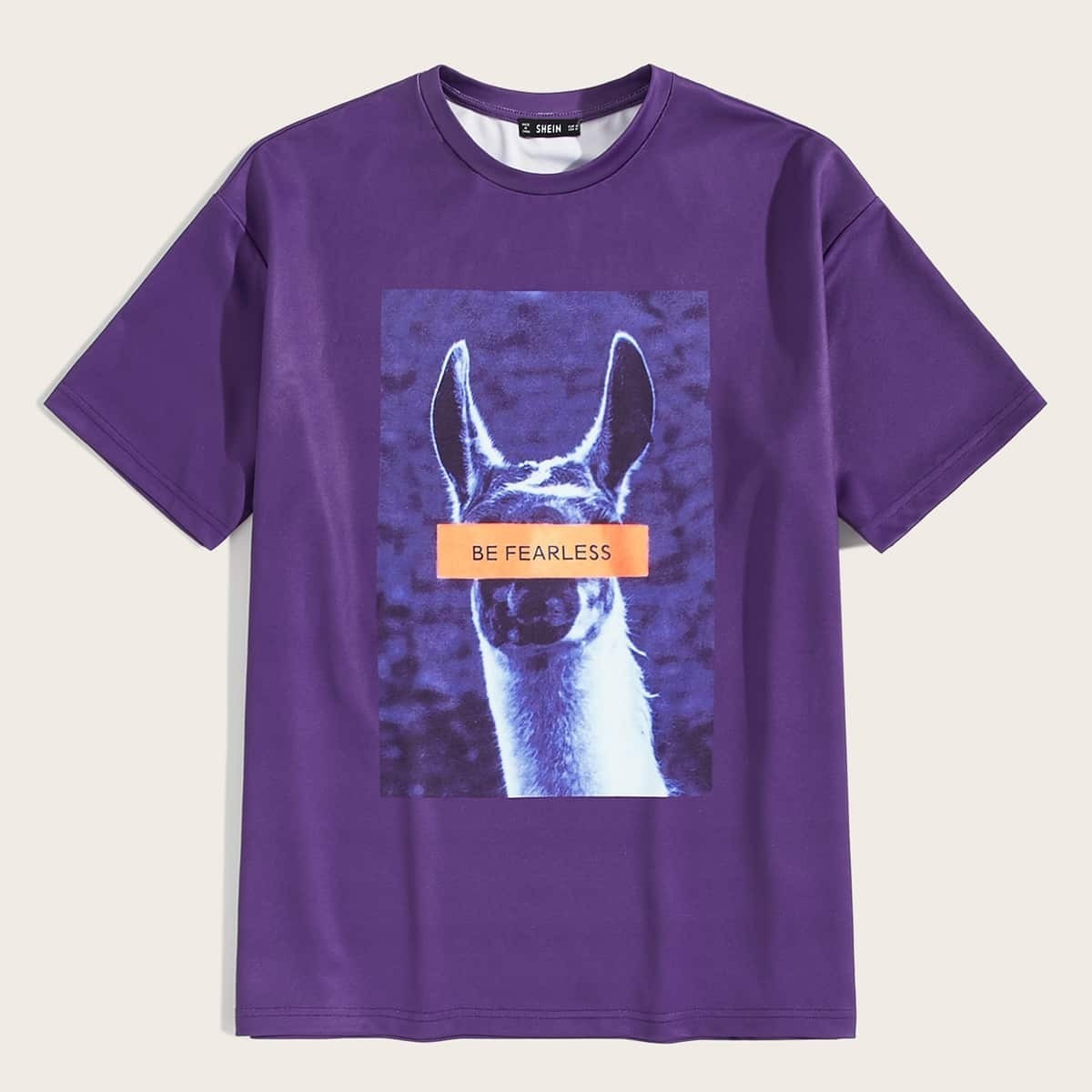 

Guys Letter & Animal Print Tee, Purple