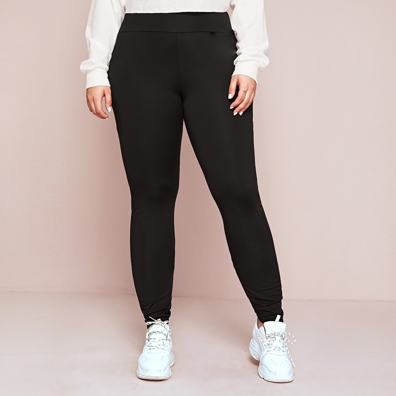 

Plus Solid Wide Band Skinny Leggings, Black