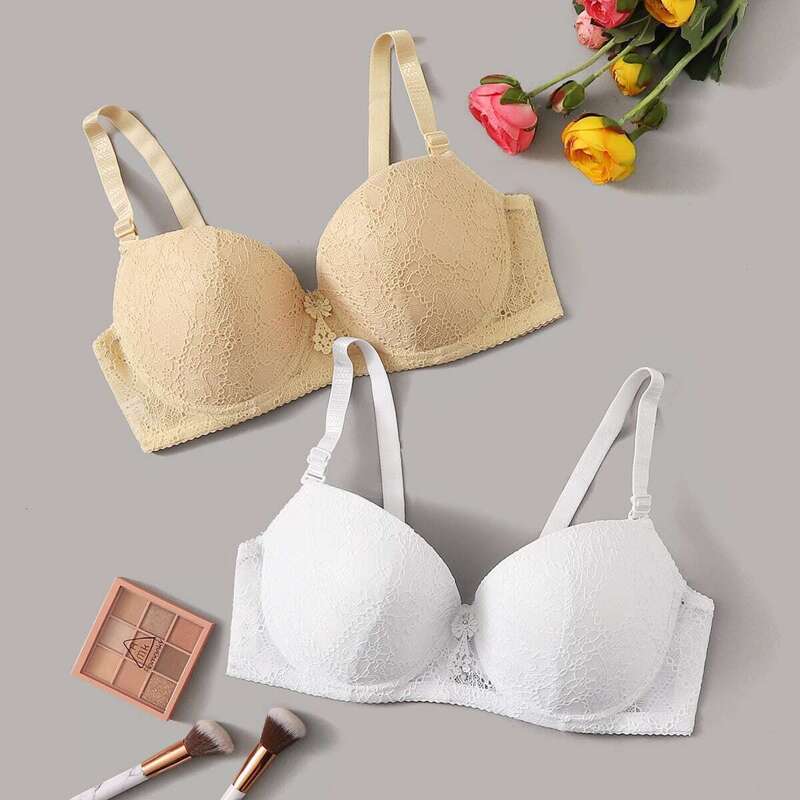 

2pack Floral Lace Underwire Bra Set, Multicolor