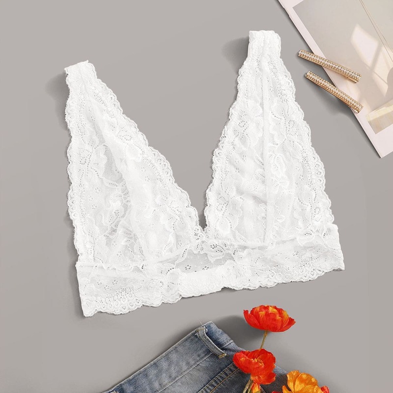 

Floral Lace Bralette, White