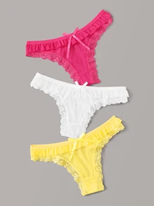 3pack Lace Trim Panties Set, Sexy Lingerie - Multicolor - View 3